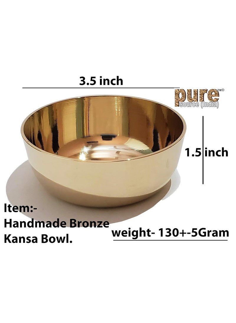 Pure Source India Solid Bronze / Kansa Plain Bowl (Gold, 150ml) 4 Piece