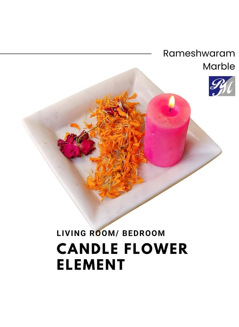 RM Square Marble Plate Tray for Decoration | Marble Flower Bowl | Vase Filler Pebbles | Center Table Bowl | Marble Bowl for Decoration | Marble Bowl for Puja | Candle Holder Bowl
