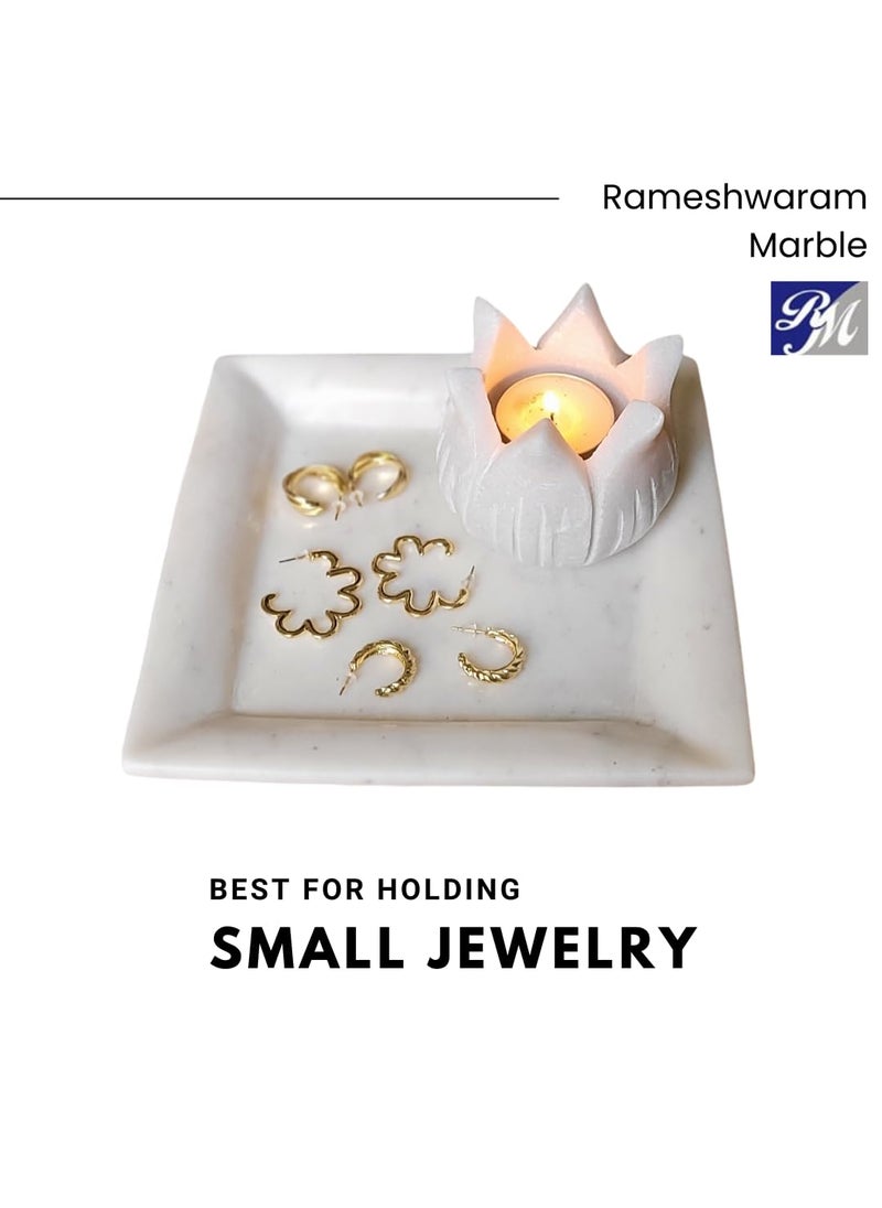RM Square Marble Plate Tray for Decoration | Marble Flower Bowl | Vase Filler Pebbles | Center Table Bowl | Marble Bowl for Decoration | Marble Bowl for Puja | Candle Holder Bowl
