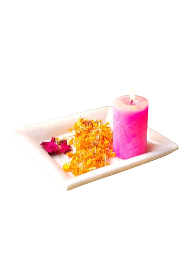 RM Square Marble Plate Tray for Decoration | Marble Flower Bowl | Vase Filler Pebbles | Center Table Bowl | Marble Bowl for Decoration | Marble Bowl for Puja | Candle Holder Bowl