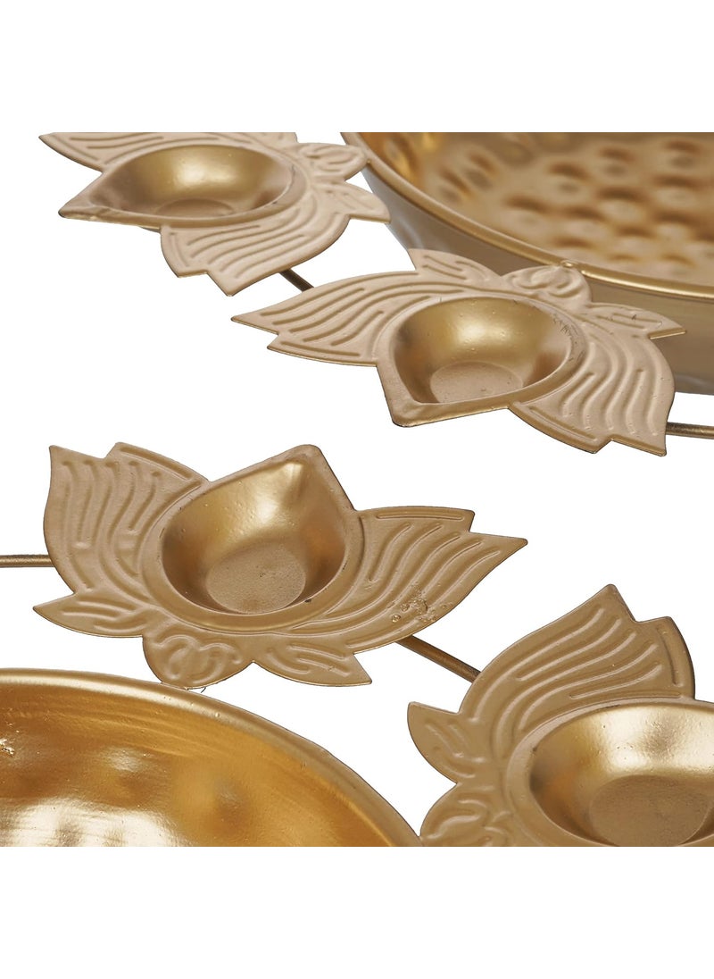 Webelkart Premium Gold Polish Urli Bowl Set of 3 Lotus Diya Metal Urli Pot Potpourri Bowl for Home and Office Decor & Festival Gift Flowers for Pooja and Home Decoration