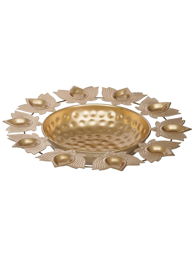 Webelkart Premium Gold Polish Urli Bowl Set of 3 Lotus Diya Metal Urli Pot Potpourri Bowl for Home and Office Decor & Festival Gift Flowers for Pooja and Home Decoration