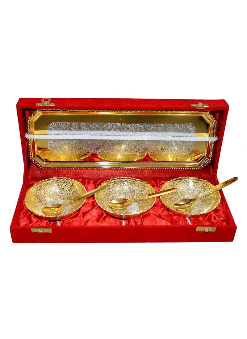 Gold & Silver Plated Brass Bowl Set of 7 Pcs with Box Packing for Gift