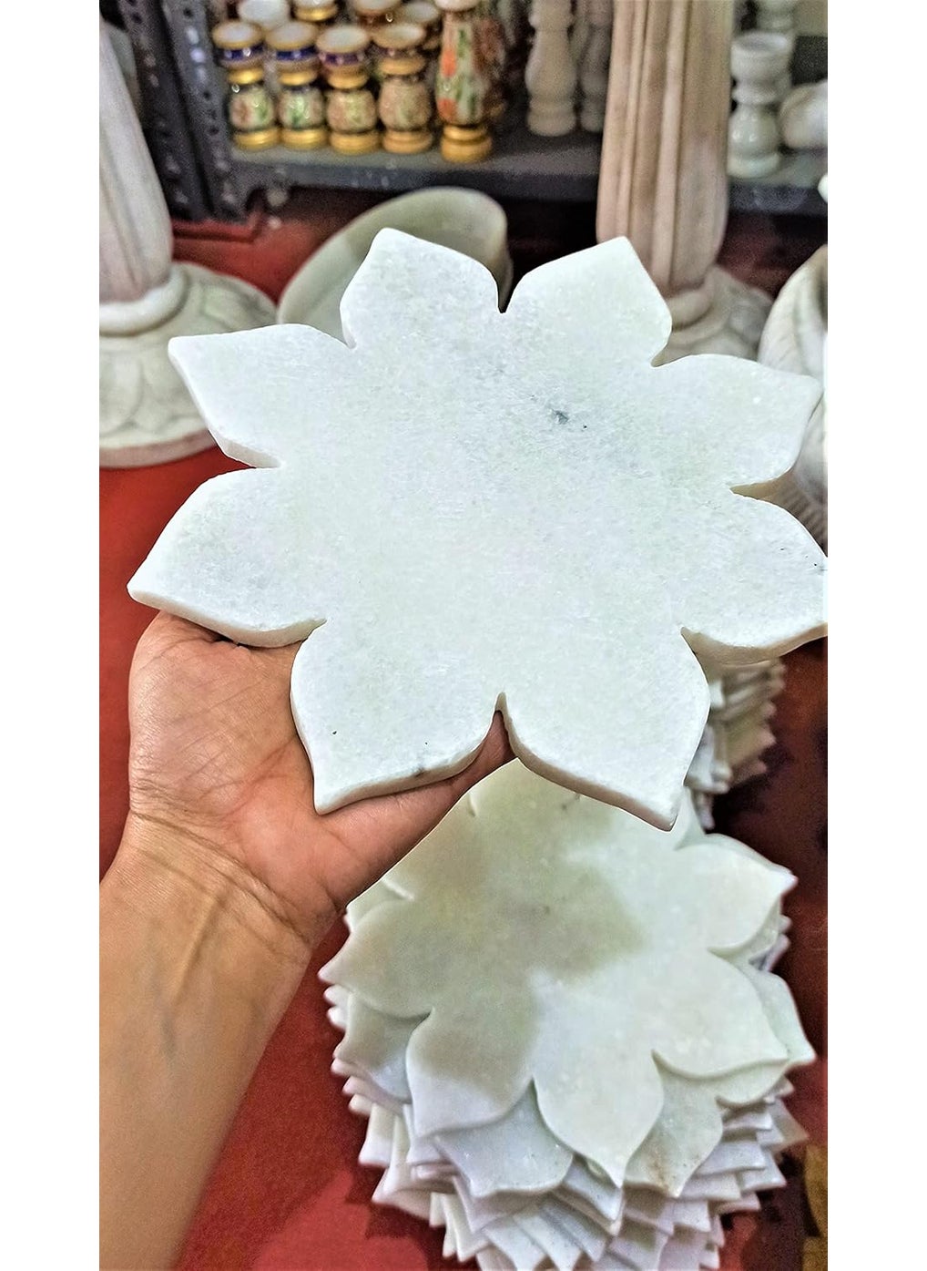 RM 6inch Marble Decorative Urli Bowl (White) | Flower 6inch Marble Tray Platter | Marble Candle Holder Uruli | Center Table Decor | Living Room Showpiece Water Feature