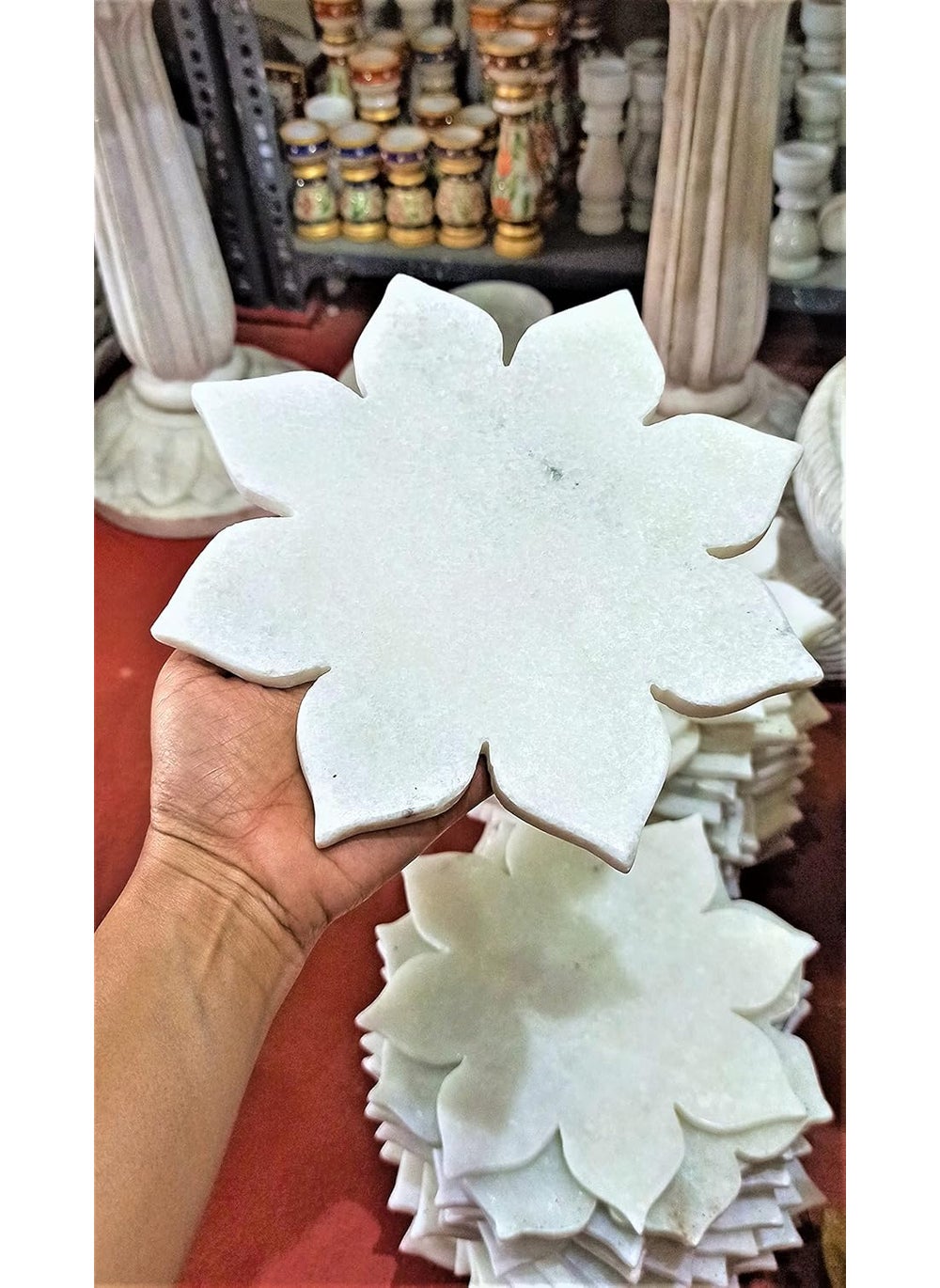 RM 6inch Marble Decorative Urli Bowl (White) | Flower 6inch Marble Tray Platter | Marble Candle Holder Uruli | Center Table Decor | Living Room Showpiece Water Feature