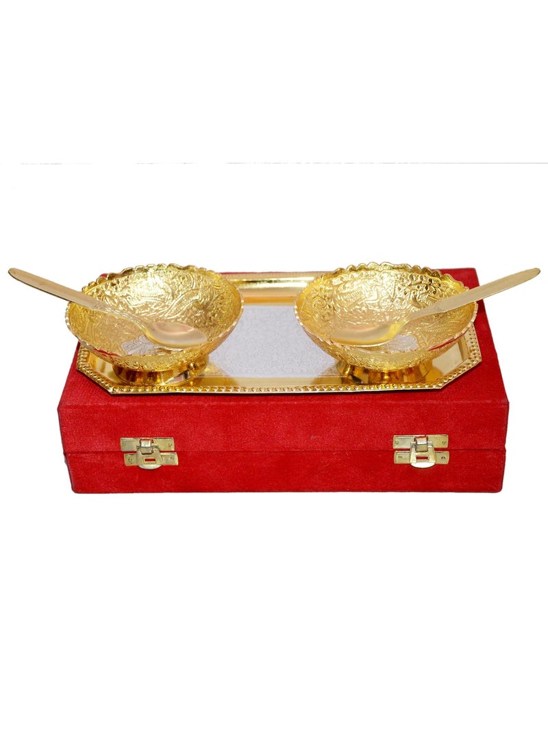 Gold & Silver Plated Brass Bowl Set of 5 Pcs with Box Packing