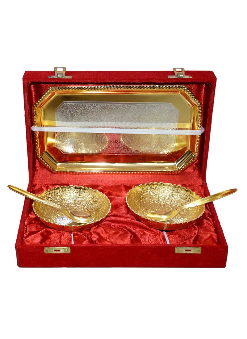 Gold & Silver Plated Brass Bowl Set of 5 Pcs with Box Packing