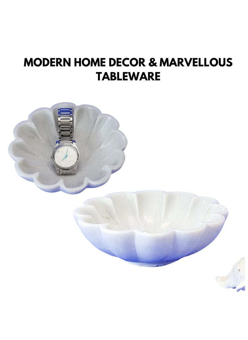 R&M RM Flower Bowl Marble Urli | Showpiece Decor Fruit Bowl, Birdbath, Kitchen, Pooja Room, Desk, Dinner Table | Gift for Anniversary, Birthday, Festival & Ceremony Marble Candle Holder Bowl | White