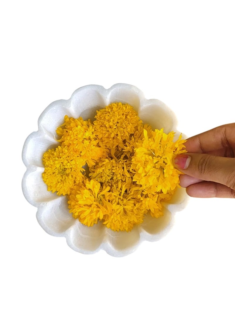 R&M RM Flower Bowl Marble Urli | Showpiece Decor Fruit Bowl, Birdbath, Kitchen, Pooja Room, Desk, Dinner Table | Gift for Anniversary, Birthday, Festival & Ceremony Marble Candle Holder Bowl | White