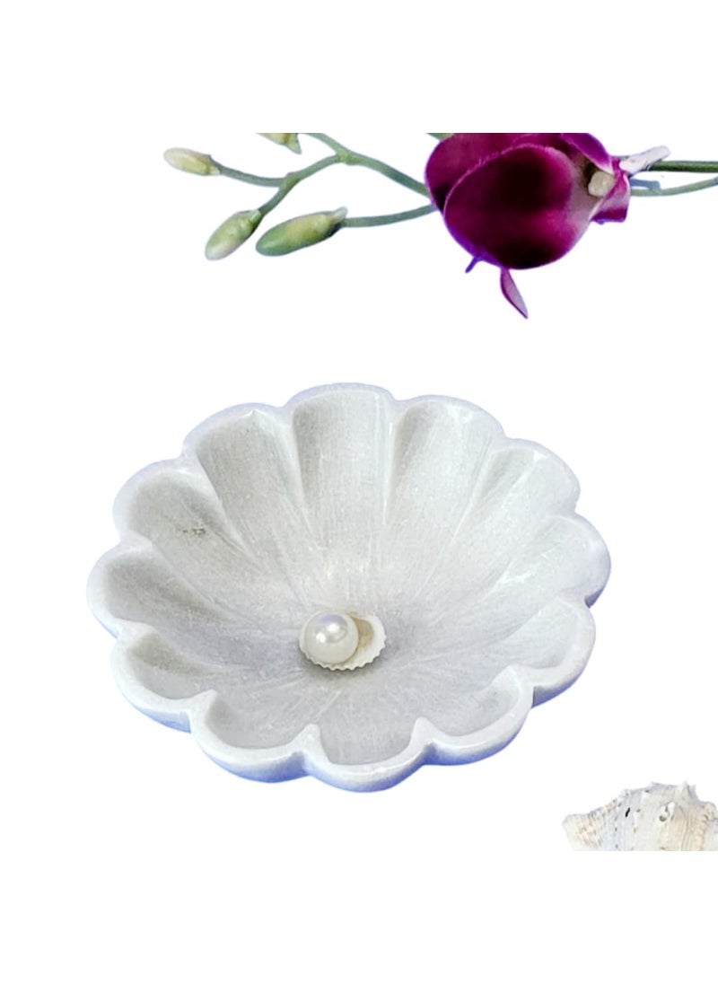 R&M RM Flower Bowl Marble Urli | Showpiece Decor Fruit Bowl, Birdbath, Kitchen, Pooja Room, Desk, Dinner Table | Gift for Anniversary, Birthday, Festival & Ceremony Marble Candle Holder Bowl | White
