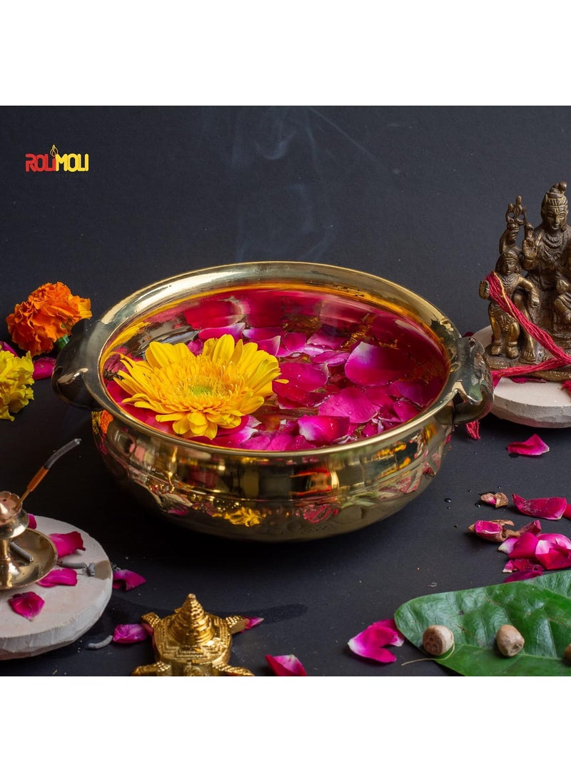 ROLIMOLI Pure Brass Design Urli Decorative Bowl Diameter 8inch Beautiful Handcrafted Bowl for Floating Flowers and Tea Light Candles Home,Office and Table Decor Special for Diwali Gift