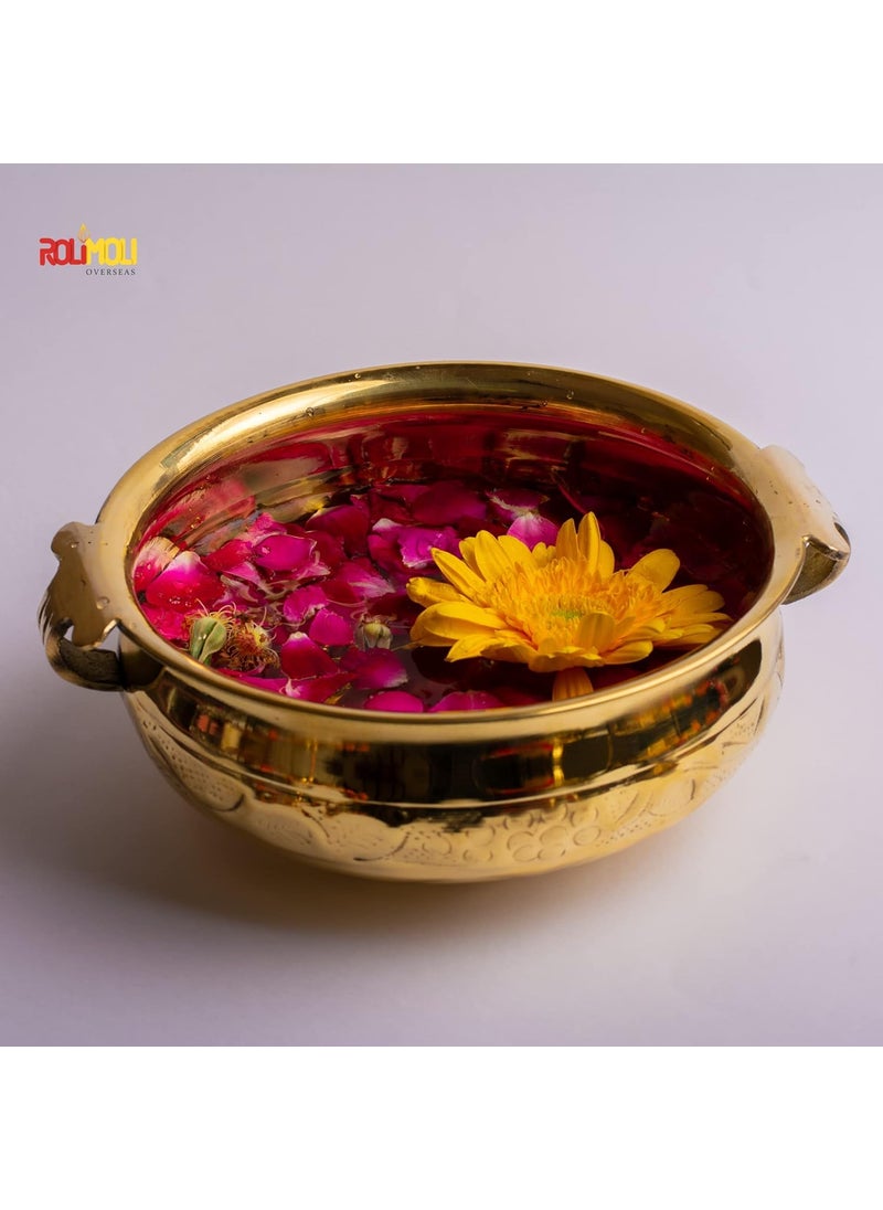 ROLIMOLI Pure Brass Design Urli Decorative Bowl Diameter 8inch Beautiful Handcrafted Bowl for Floating Flowers and Tea Light Candles Home,Office and Table Decor Special for Diwali Gift
