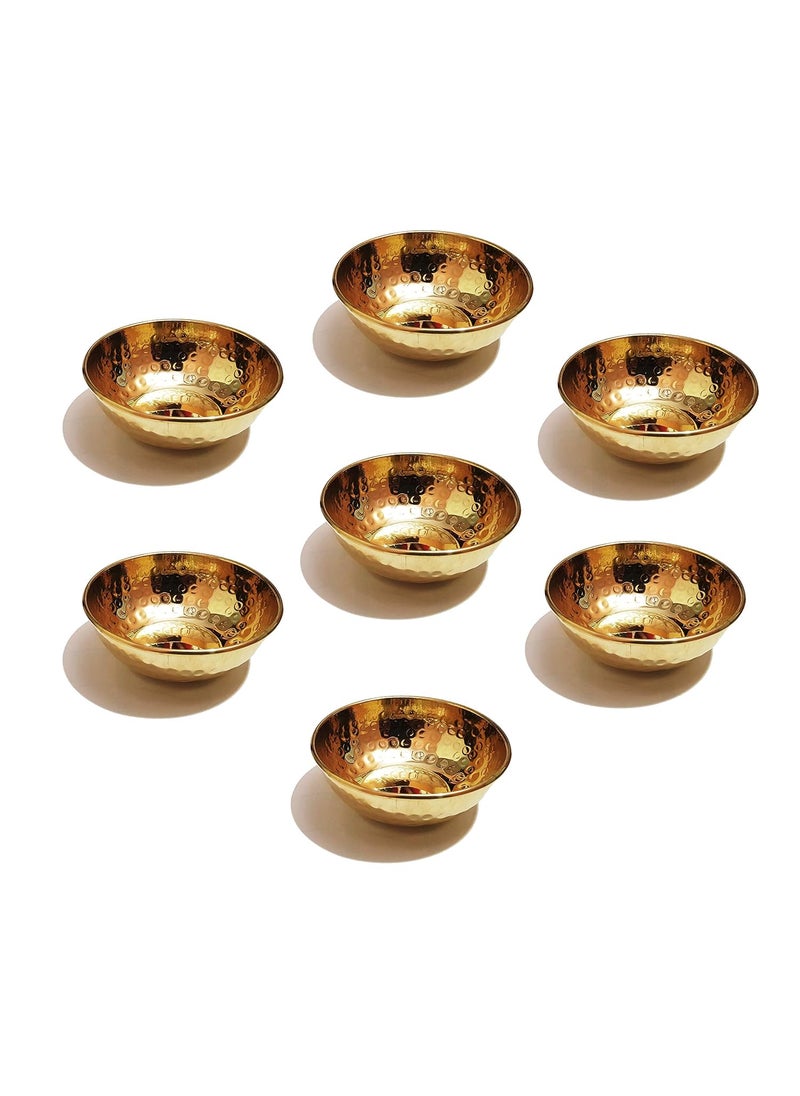 Pure Source India Pure Brass Hammered Bowl ( 3.75 Inch , Golden ) - Set of 8 Pieces