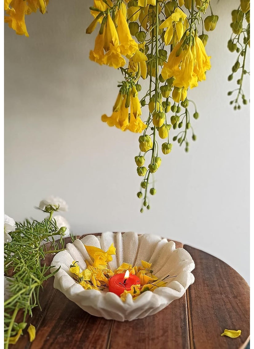RM Flower Bowl Marble Urli | Showpiece Decor Fruit Bowl, Birdbath, Kitchen, Pooja Room, Desk, Dinner Table | Gift for Anniversary, Birthday, Festival & Ceremony Marble Candle Holder Bowl | White