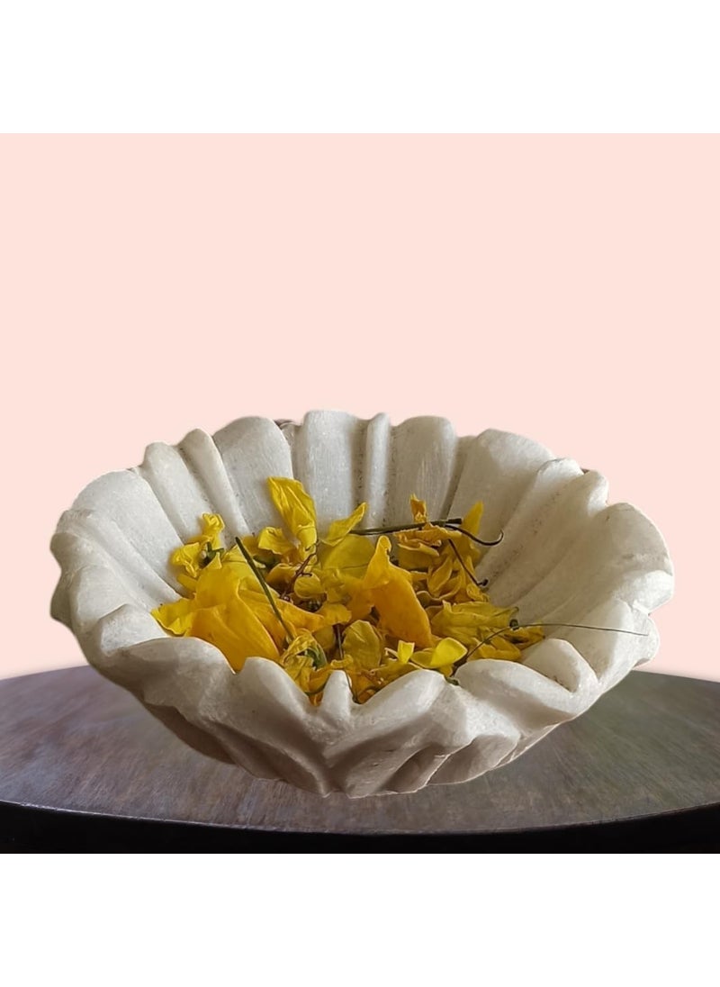 RM Flower Bowl Marble Urli | Showpiece Decor Fruit Bowl, Birdbath, Kitchen, Pooja Room, Desk, Dinner Table | Gift for Anniversary, Birthday, Festival & Ceremony Marble Candle Holder Bowl | White