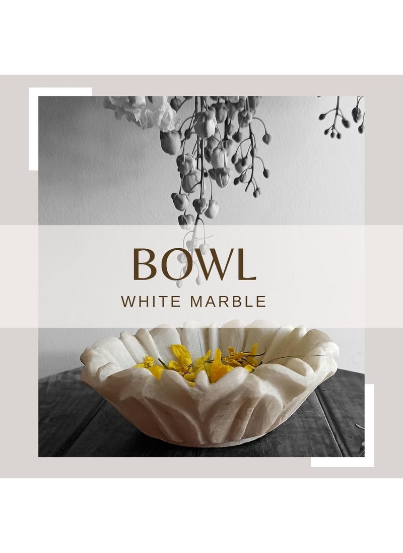 RM Flower Bowl Marble Urli | Showpiece Decor Fruit Bowl, Birdbath, Kitchen, Pooja Room, Desk, Dinner Table | Gift for Anniversary, Birthday, Festival & Ceremony Marble Candle Holder Bowl | White