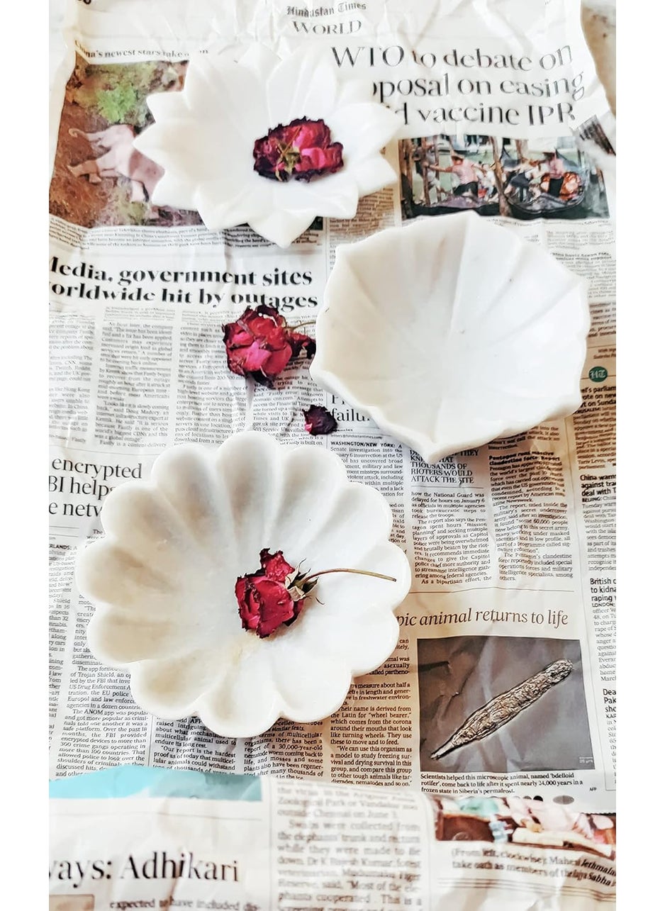 RM Flower Bowl Marble Urli | Showpiece Decor Fruit Bowl, Birdbath, Kitchen, Pooja Room, Desk, Dinner Table | Gift for Anniversary, Birthday, Festival & Ceremony Marble Candle Holder Bowl | White
