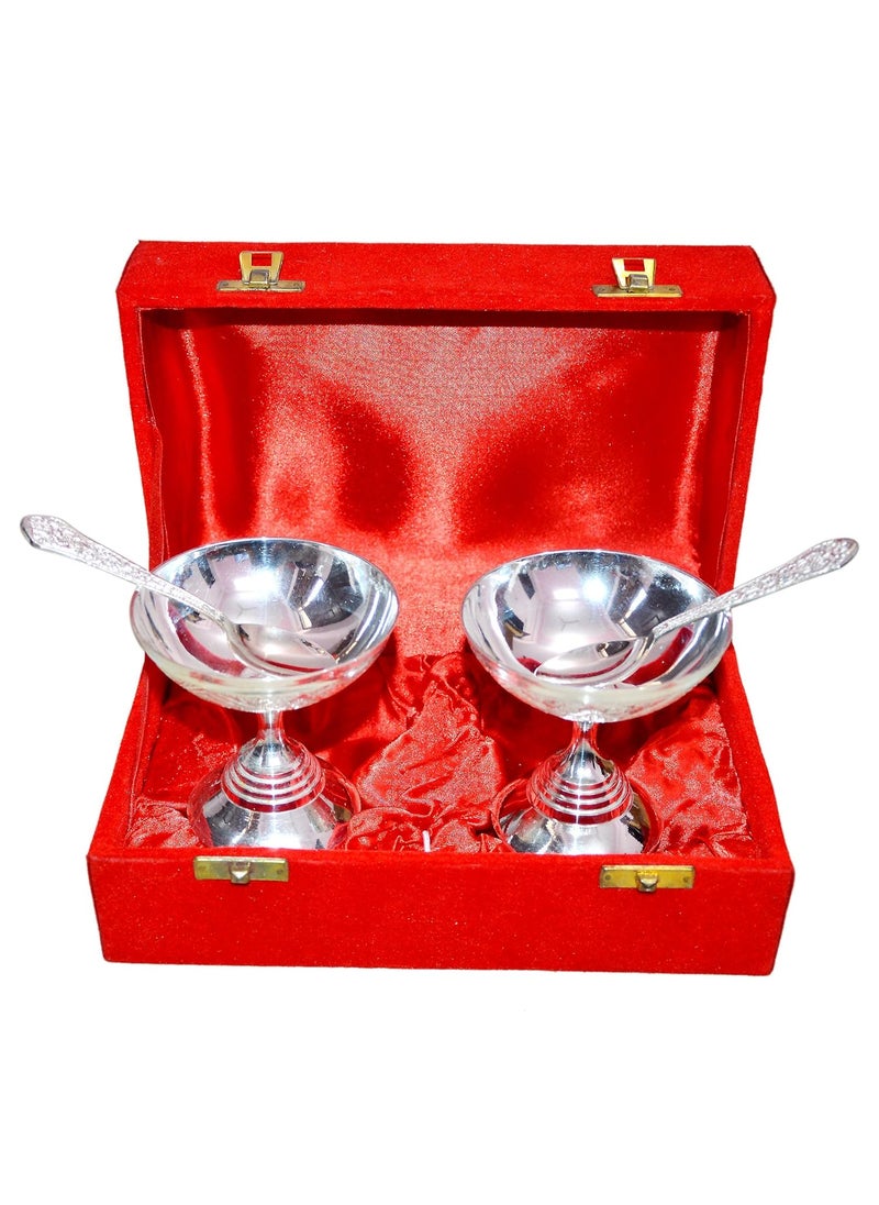 Marusthali Silver Plated Ice Cream Brass Bowl Set of 4 Pcs with Box Packing