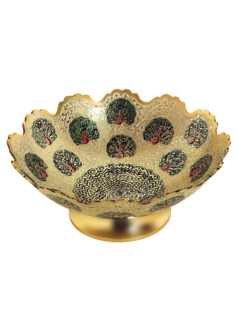 SkyWalker Metal Brass Hand Crafted Fruit Bowl with Decorative Carving Work (Multicolor, 7 Inch)