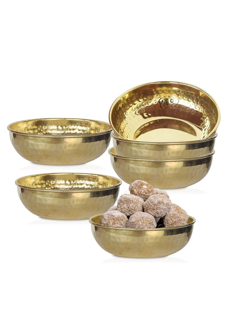 Pure Source India Brass Hammered Serving Bowl – 100 Ml, 6 Piece Gold Led Free and Food Safe