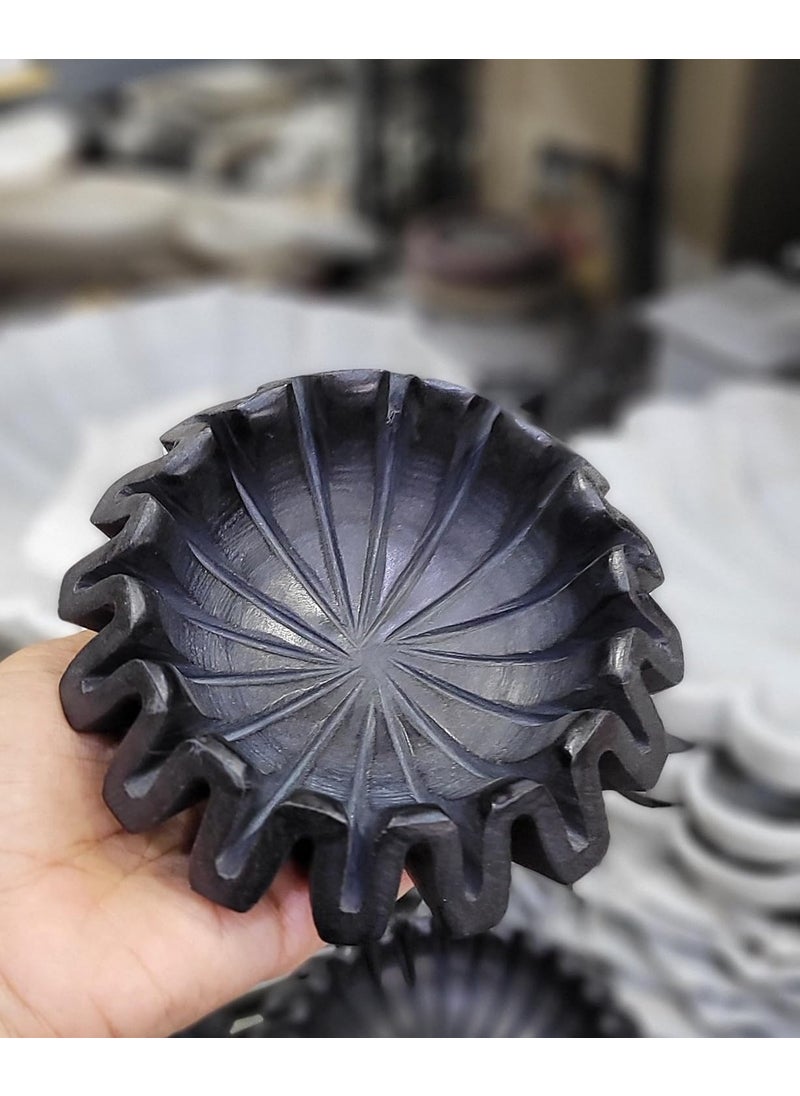 RM Black Marble 4 inch Candle Holder Bowl | Decoration Festival | Center Table Decoration | Marble Flower Bowl | Marble Candle Holder Bow l Black
