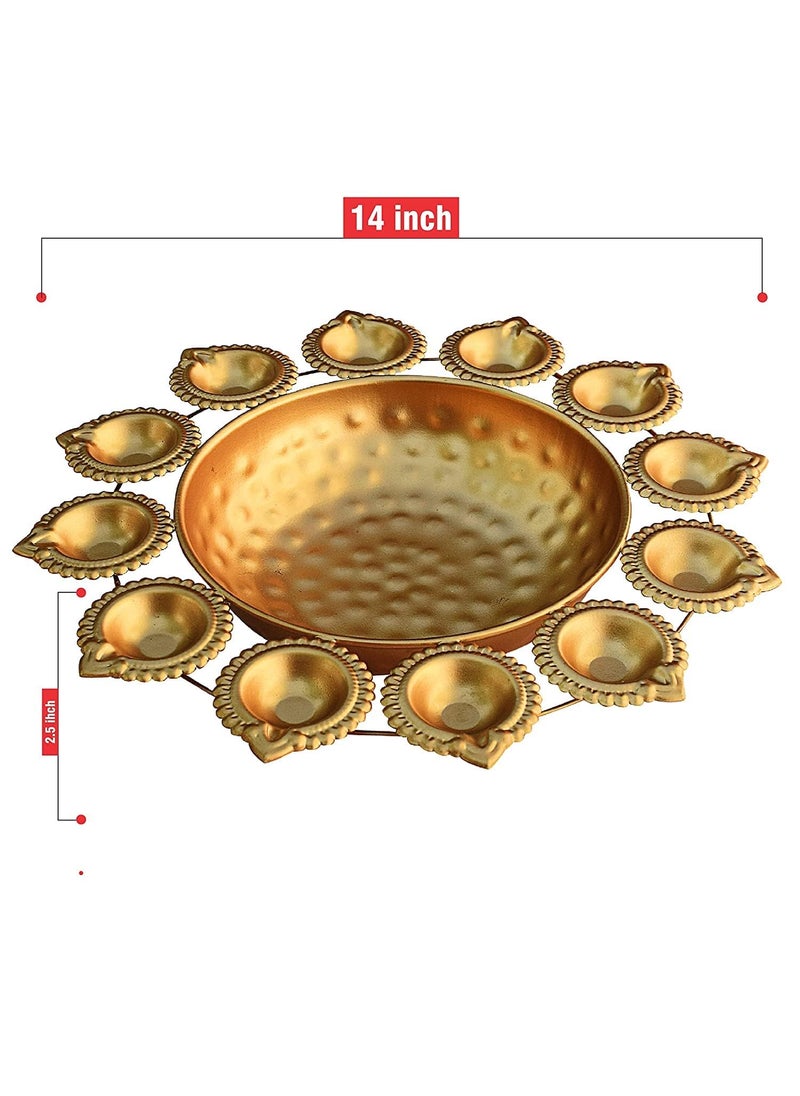 Pure Source India Diya Shape Flower Decorative Urli Bowl for Home Handcrafted Bowl for Floating Flowers and Tea Light Candles Home,Office and Table Decor| Diwali Decoration Items, 14 Inch (1 Piece)