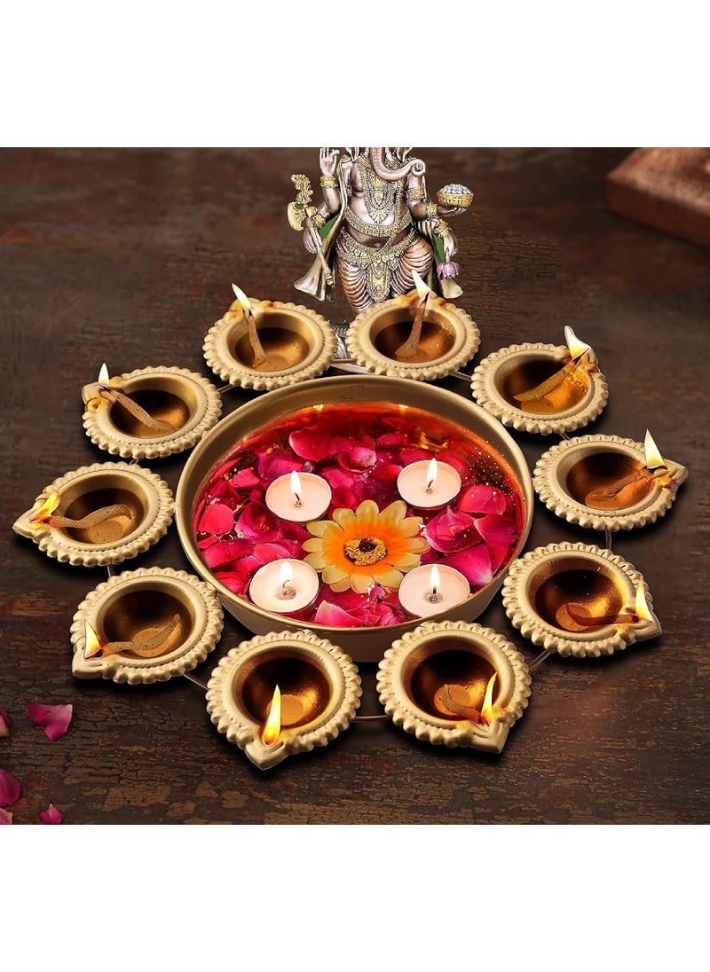 Pure Source India Diya Shape Flower Decorative Urli Bowl for Home Handcrafted Bowl for Floating Flowers and Tea Light Candles Home,Office and Table Decor| Diwali Decoration Items, 14 Inch (1 Piece)