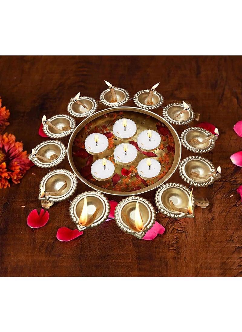 Pure Source India Diya Shape Flower Decorative Urli Bowl for Home Handcrafted Bowl for Floating Flowers and Tea Light Candles Home,Office and Table Decor| Diwali Decoration Items, 14 Inch (1 Piece)