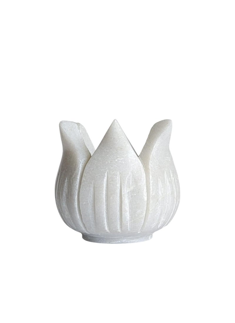 R&M RM Flower Bowl Marble Urli | Showpiece Decor Fruit Bowl, Birdbath, Kitchen, Pooja Room, Desk, Dinner Table | Gift for Anniversary, Birthday, Festival & Ceremony Marble Candle Holder Bowl | White