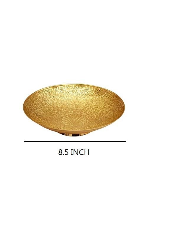Skywalk Brass Hand Crafted Metal Decorative Carving Work Fruit Bowl (Size-10 Inch , Golden ), 283 Ml
