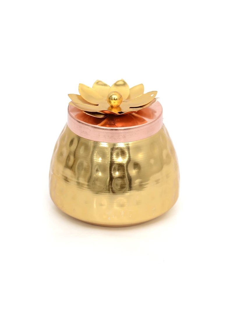 Skywalk Set Of 2 Hammered Gold Copper Plated Jar/Copper Container For Dry Fruits/Decorative Serving Bowl (H-3.5