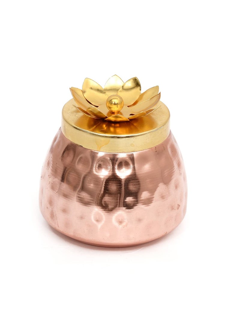 Skywalk Set Of 2 Hammered Gold Copper Plated Jar/Copper Container For Dry Fruits/Decorative Serving Bowl (H-3.5