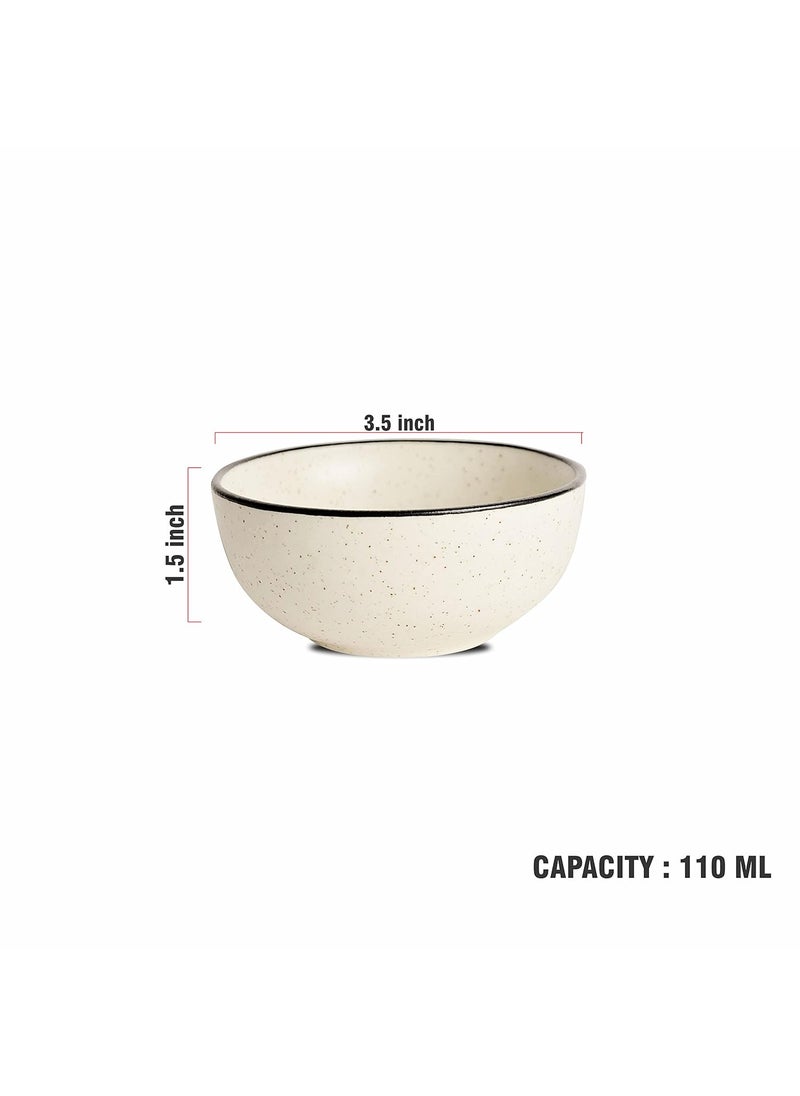 Pure Source India Ceramic Dotted Serving Bowl – 110 ml, 4 Pieces, Off-White