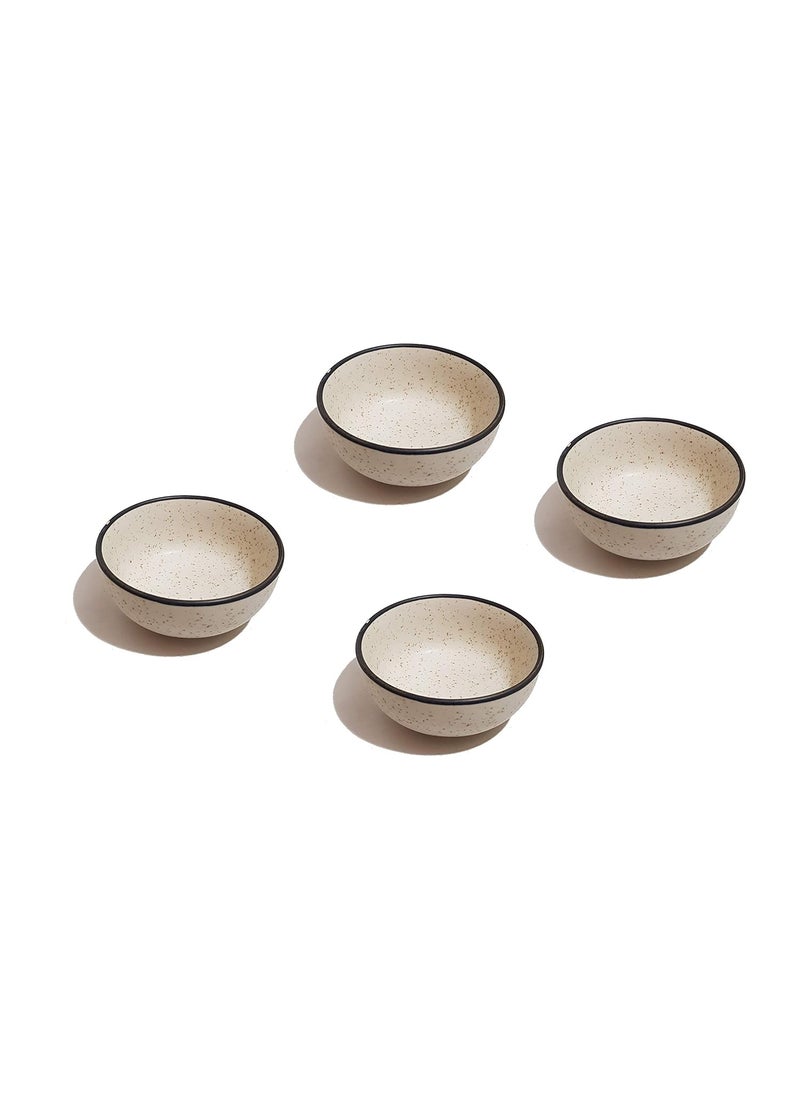Pure Source India Ceramic Dotted Serving Bowl – 110 ml, 4 Pieces, Off-White