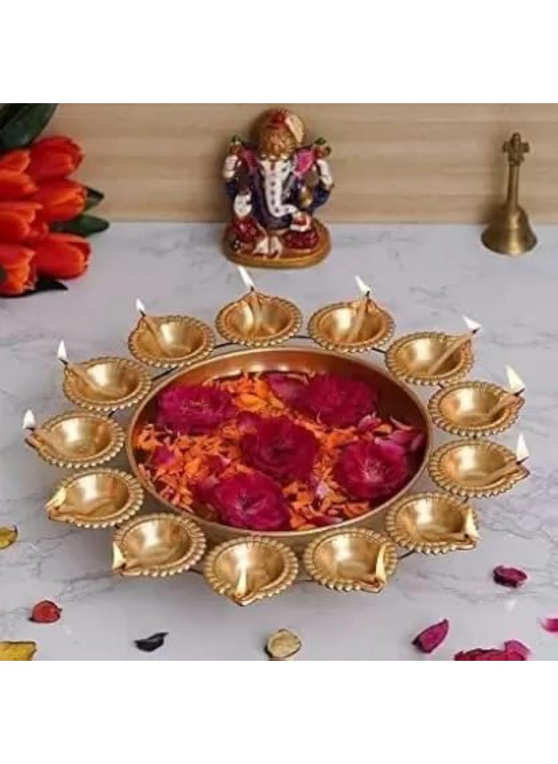 Webelkart Gold Polish Diya Shape Flower Decorative Urli Bowl for Home Handcrafted Bowl for Floating Flowers and Home,Office and Table Decor- Diwali Decorations Items 1 L