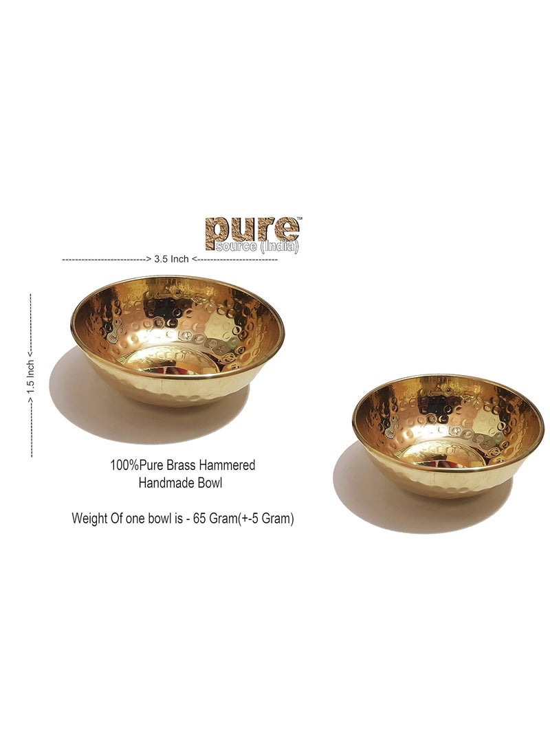 Pure Source India Brass Hammered Hand Made Bowl (3.75 Inch , Golden ) - Set Of 2 Pcs, 0.150 kilogram