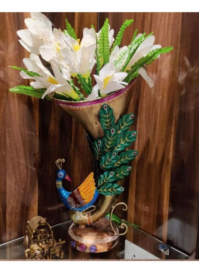 SUNTOWN Wrought Iron Decorative showpiece Peacock Flower VASE for Table Decor Perfect for Living Room/Hotel/restaurent/Bedroom/Drawing Room/Home décor/Office/Dining Table/Gift/Multicolor (11*6*20 in)