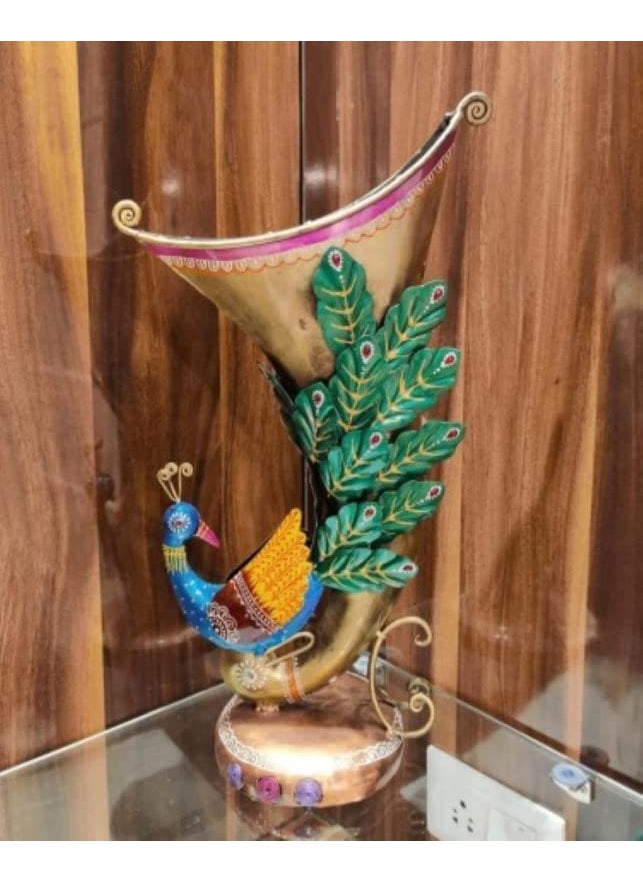 SUNTOWN Wrought Iron Decorative showpiece Peacock Flower VASE for Table Decor Perfect for Living Room/Hotel/restaurent/Bedroom/Drawing Room/Home décor/Office/Dining Table/Gift/Multicolor (11*6*20 in)