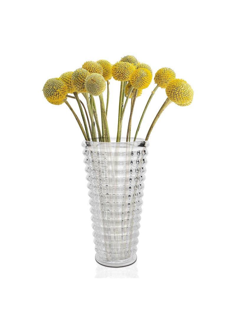 Pure Source India Glass Round Rib Flower Vase | Money Plant Pot | Without Flower/Money Plant (Heavy Weight - Crystal Clear 9 x 5 Inch)