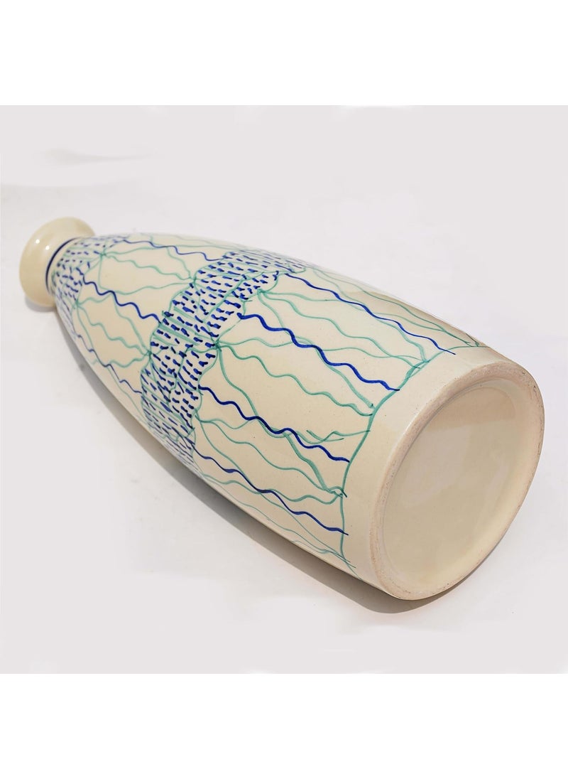 Pure Source India Ceramic Hand Painted Flower Vase Decorative Vase for Home Decor Living Room Office (White) (10.5 Inch)