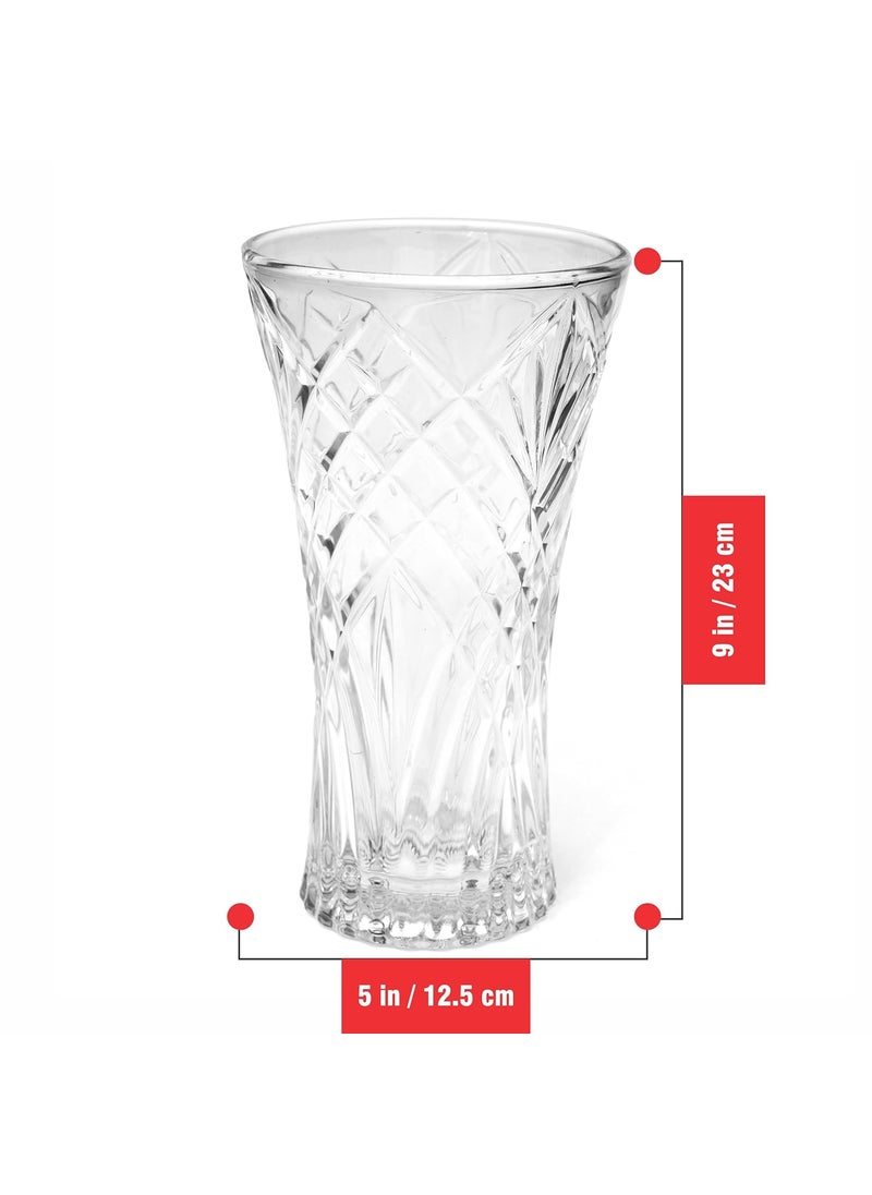 Pure Source India Glass Flower Vase, Crystal Clear Vase for Living Room/Decoration/Dining Table/Centerpieces Décor (23 CM)
