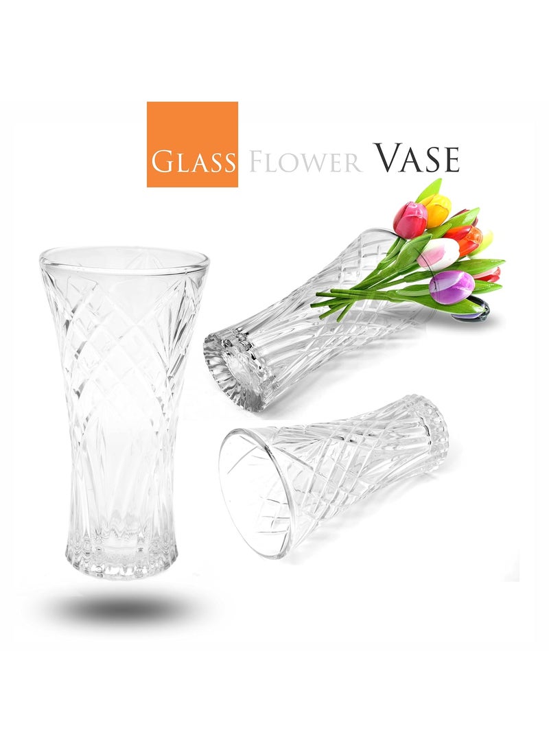 Pure Source India Glass Flower Vase, Crystal Clear Vase for Living Room/Decoration/Dining Table/Centerpieces Décor (23 CM)