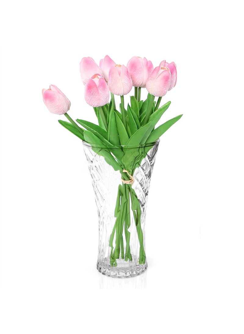 Pure Source India Glass Flower Vase, Crystal Clear Vase for Living Room/Decoration/Dining Table/Centerpieces Décor (23 CM)