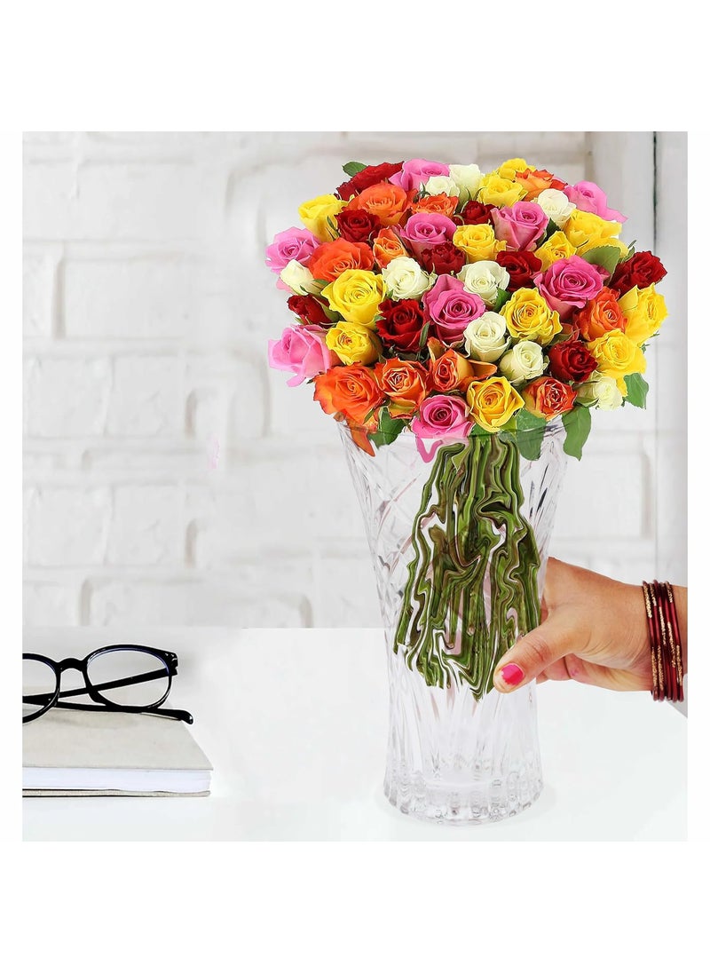 Pure Source India Glass Flower Vase, Crystal Clear Vase for Living Room/Decoration/Dining Table/Centerpieces Décor (23 CM)