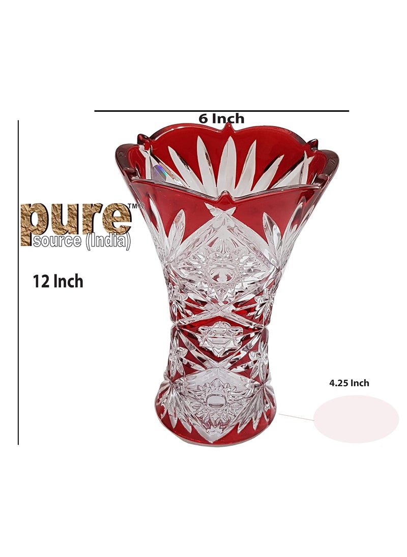 Pure Source India Premium Glass Flower Vase Pot for Living Room Home Décor and Gifts, Size - 6 x 12 Inch, Very Much Heavy