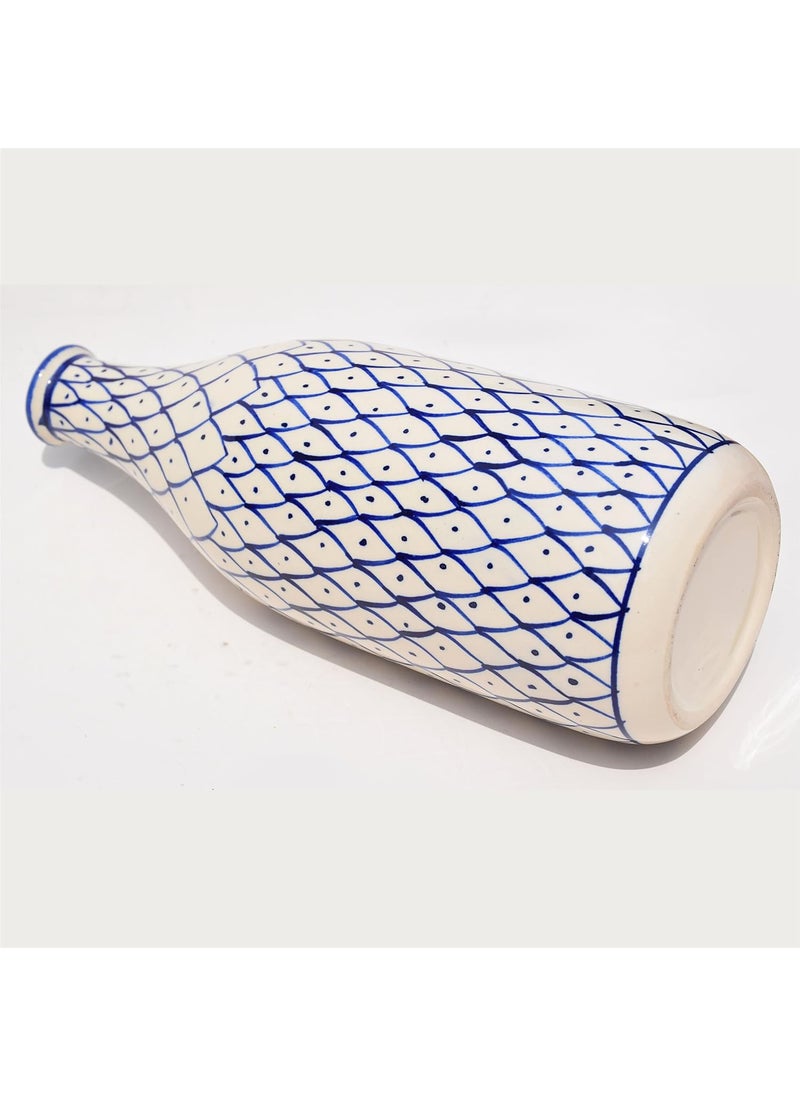 Pure Source India Ceramic Bottle Type Hand Painted Flower Vase Decorative Vase for Home Decor Living Room Office (10.5 inch) (Blue)
