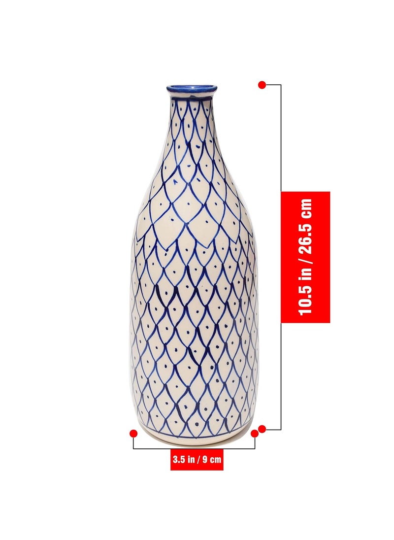 Pure Source India Ceramic Bottle Type Hand Painted Flower Vase Decorative Vase for Home Decor Living Room Office (10.5 inch) (Blue)