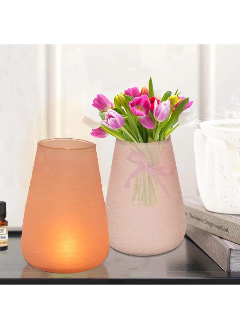 Pure Source India Glass Vase for Home Decor || Indoor Plants || Decoration || Money Plant (7.5 X 5 INCH - Light Pink)