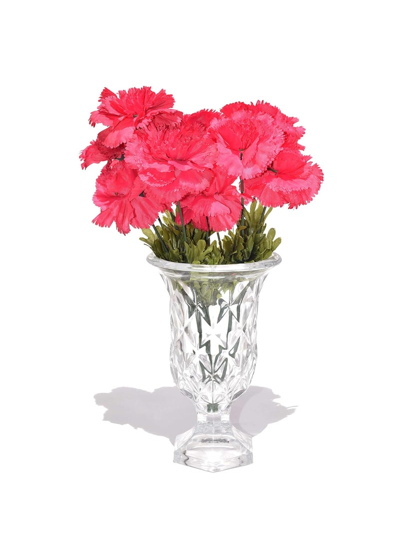 Pure Source India Glass Crystal Clear Diamond Cut Flower Vase for Home, Office, Living Room & Restaurant (7.25 Inch)