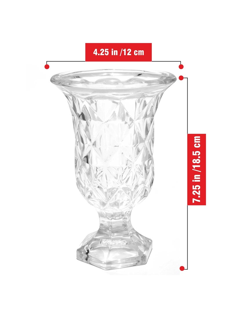 Pure Source India Glass Crystal Clear Diamond Cut Flower Vase for Home, Office, Living Room & Restaurant (7.25 Inch)